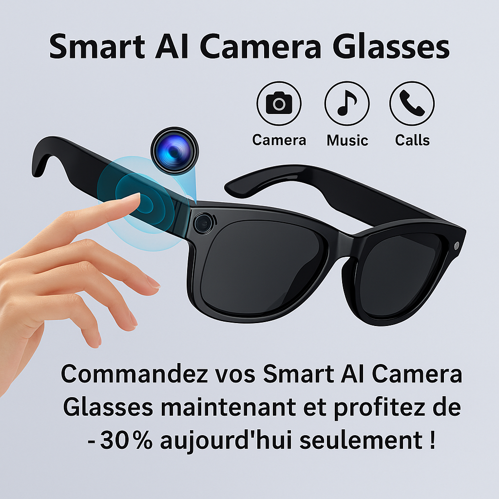 Smart AI Camera Glasses – Lunettes Intelligentes avec Caméra HD, Musique & Appels